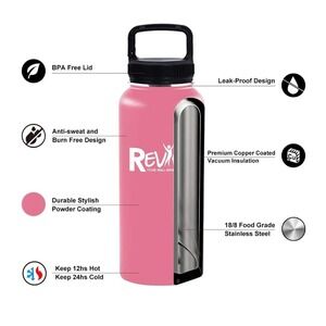 New Revive Life Insulated BPAFree Prem Vacuum Insulation Water Bottle 64oz Pink